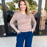 Long Sleeve Sweater Top - Mocha-230 Sweaters/Cardis-ENTRO-July & June Women's Fashion Boutique Located in San Antonio, Texas