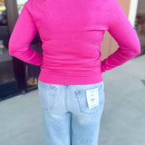 Collared Knit Long Sleeve - Hot Pink-230 Sweaters/Cardis-SKIES ARE BLUE-July & June Women's Fashion Boutique Located in San Antonio, Texas