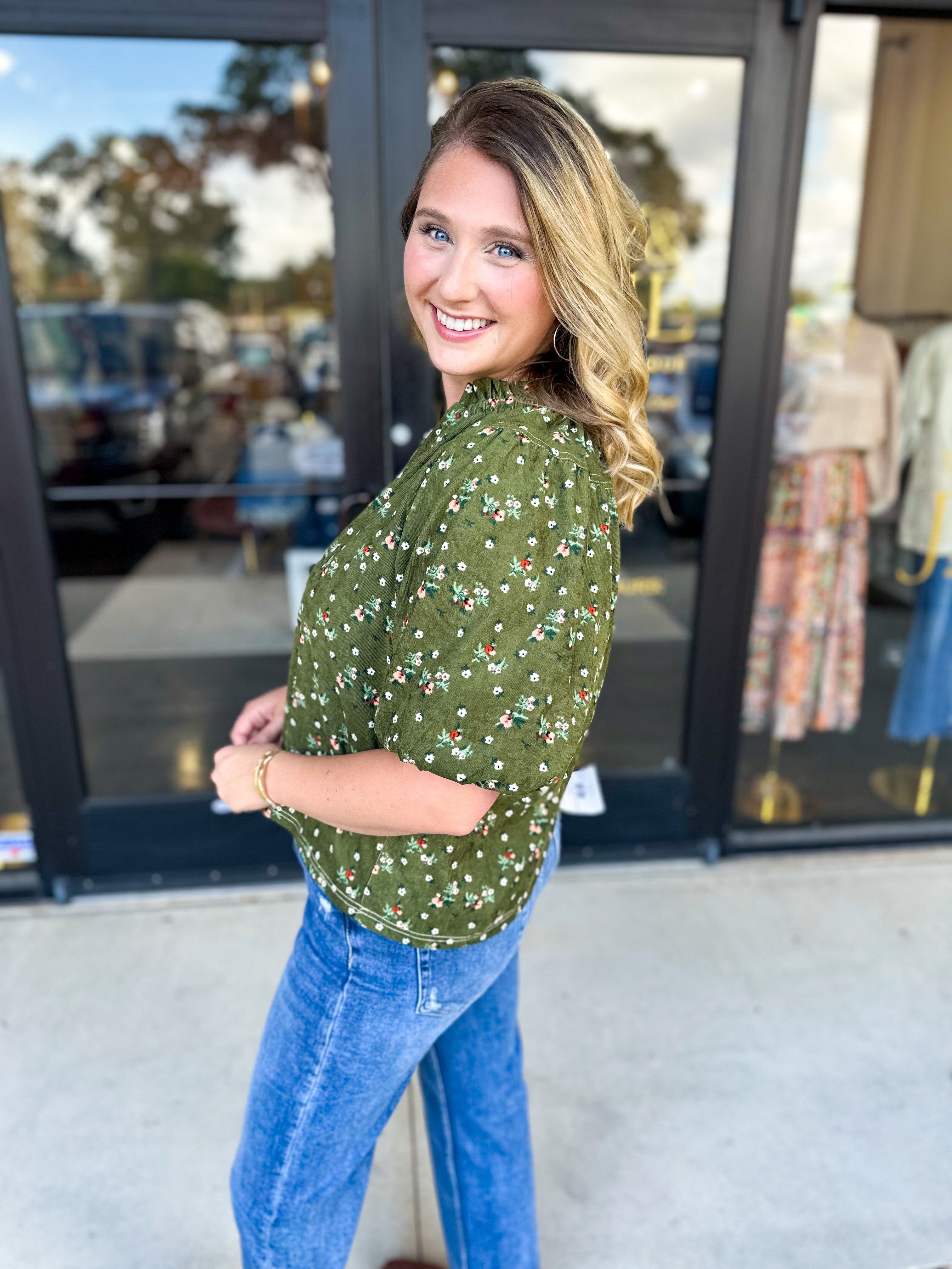 THML - Floral Suede Blouse-200 Fashion Blouses-THML-July & June Women's Fashion Boutique Located in San Antonio, Texas
