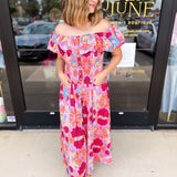 The Callie Floral Off The Shoulder Midi Dress-500 Midi-OLIVACEOUS-July & June Women's Fashion Boutique Located in San Antonio, Texas