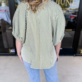 Floral Crochet Oversized Blouse - Olive-200 Fashion Blouses-ENTRO-July & June Women's Fashion Boutique Located in San Antonio, Texas
