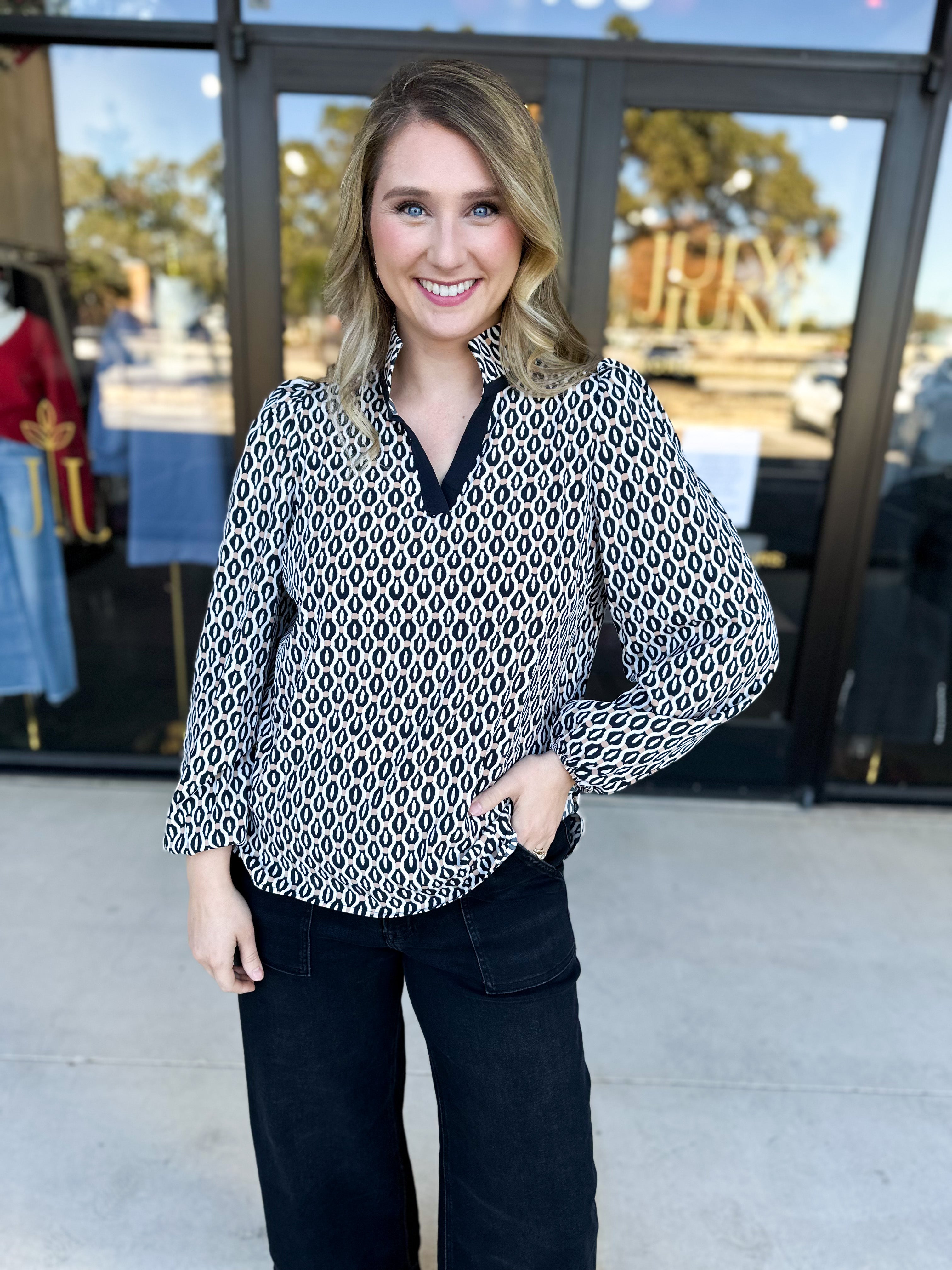 Mary Square- The Kayla High Notes Blouse-200 Fashion Blouses-MARY SQUARE-July & June Women's Fashion Boutique Located in San Antonio, Texas