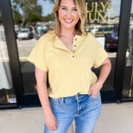 Casual Henley Tees - Butter-210 Casual Blouses-POLOGRAM-July & June Women's Fashion Boutique Located in San Antonio, Texas