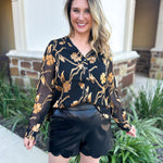 Current Air - Golden Floral Blouse-200 Fashion Blouses-CURRENT AIR CLOTHING-July & June Women's Fashion Boutique Located in San Antonio, Texas