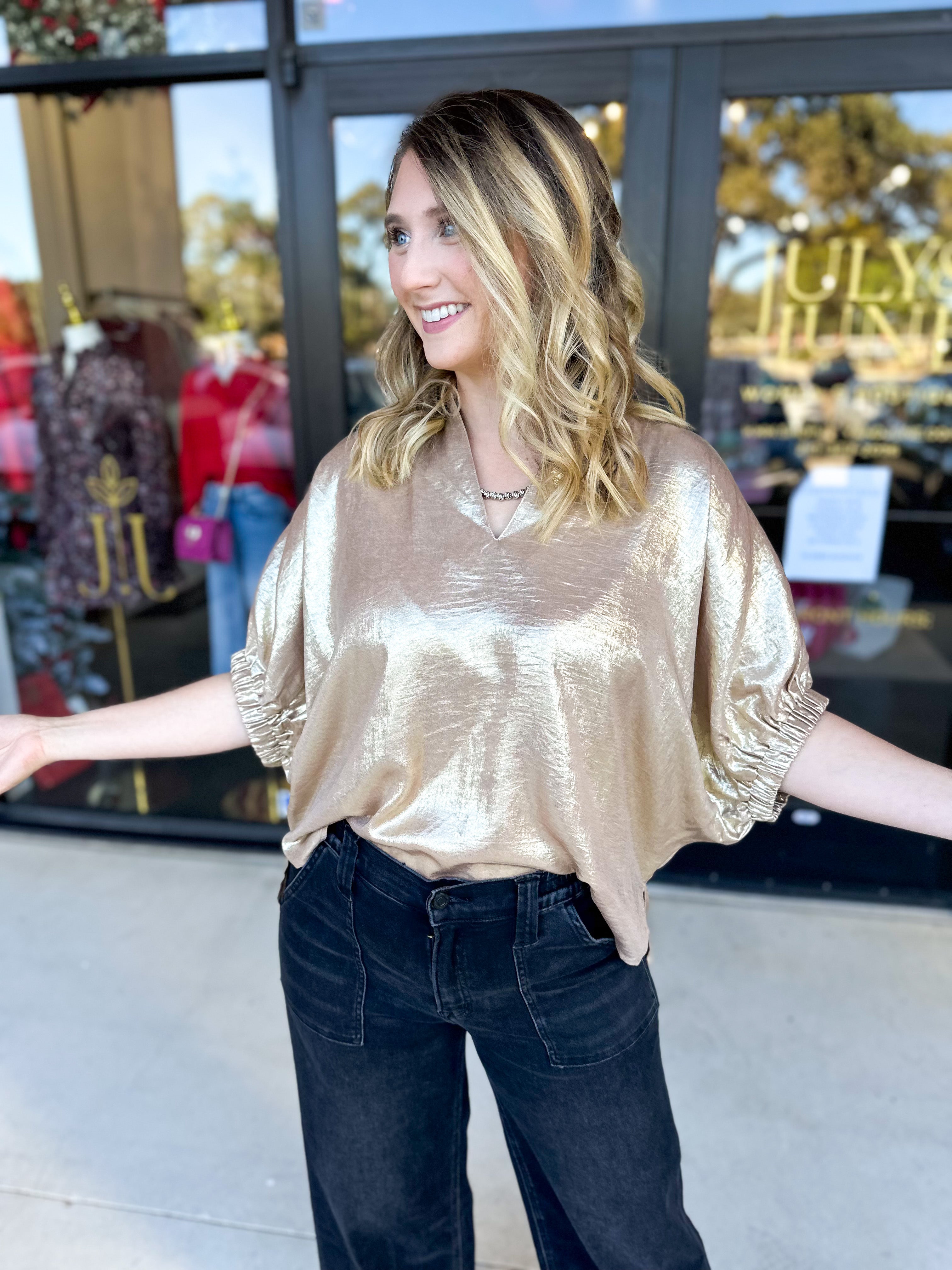 Celebration Blouse - Gold-200 Fashion Blouses-ENTRO-July & June Women's Fashion Boutique Located in San Antonio, Texas