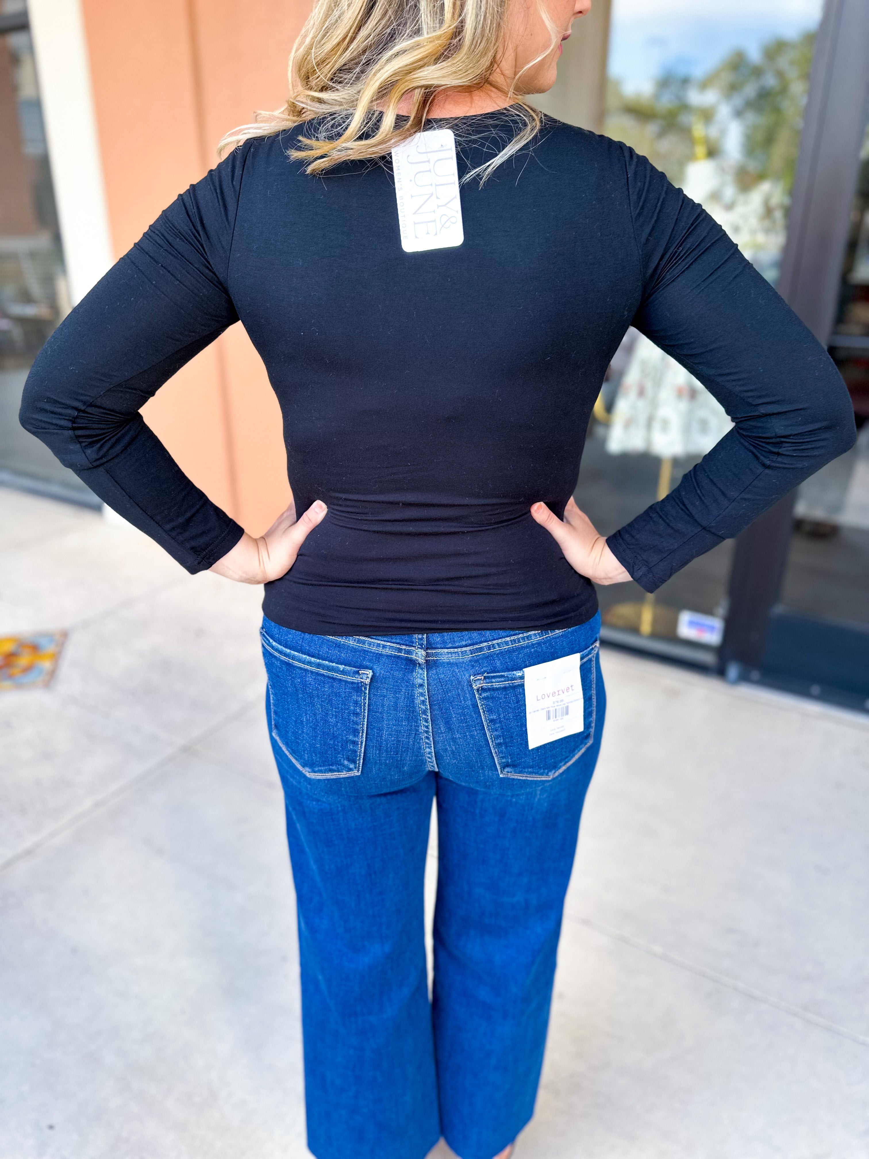 Double Lined Layering Long Sleeve Tops - Black-220 Basic Tops-POLOGRAM-July & June Women's Fashion Boutique Located in San Antonio, Texas