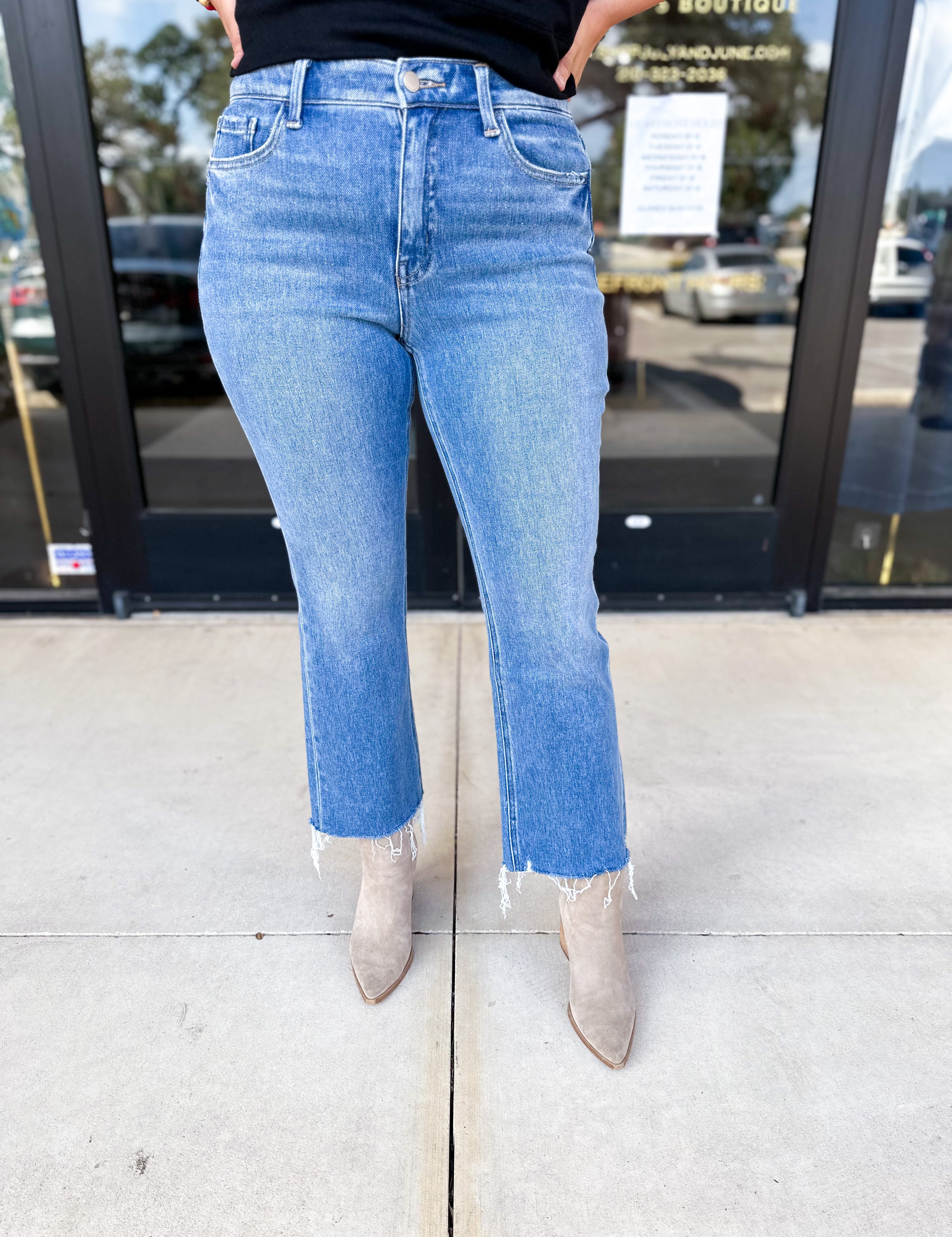 Vervet - High Rise Medium Wash Kick Flare Jeans-400 Pants-VEVERT BY FLYING MONKEY-July & June Women's Fashion Boutique Located in San Antonio, Texas