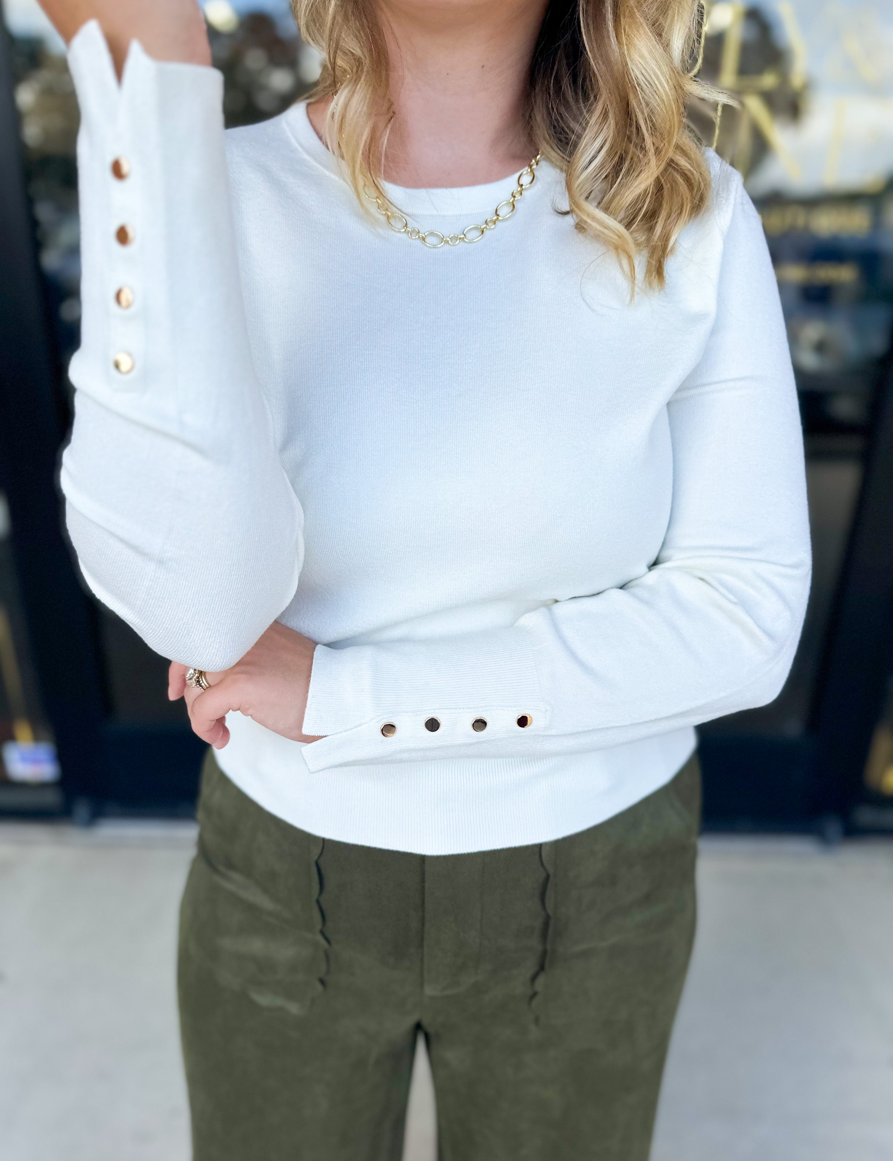 Long Sleeve Sweater Top - Cream-230 Sweaters/Cardis-ENTRO-July & June Women's Fashion Boutique Located in San Antonio, Texas