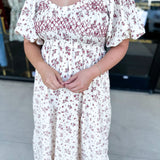 Burgundy Vintage Floral Midi Dress-500 Midi-POLOGRAM-July & June Women's Fashion Boutique Located in San Antonio, Texas