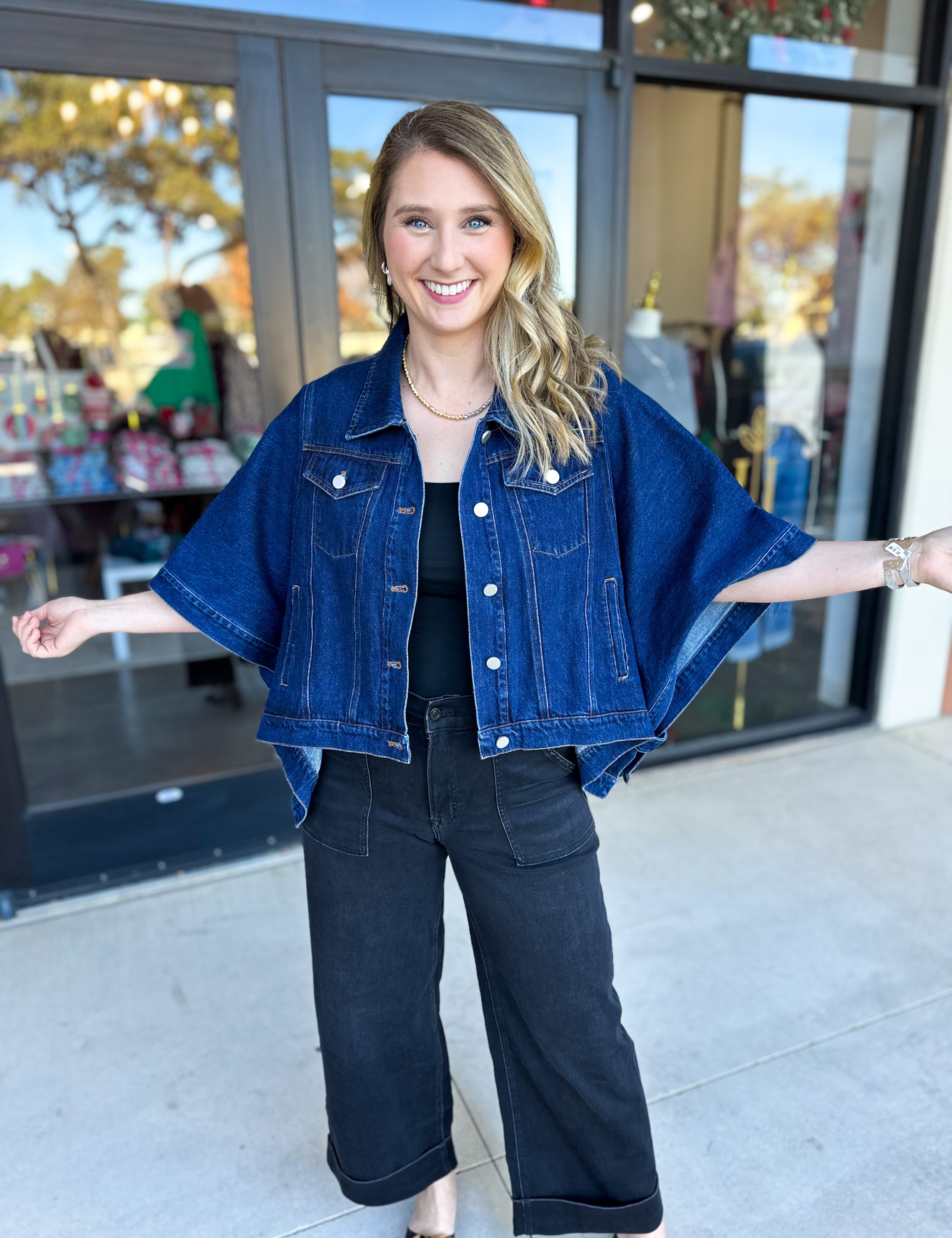 Short Sleeve Denim Jacket-600 Outerwear-TCEC-July & June Women's Fashion Boutique Located in San Antonio, Texas