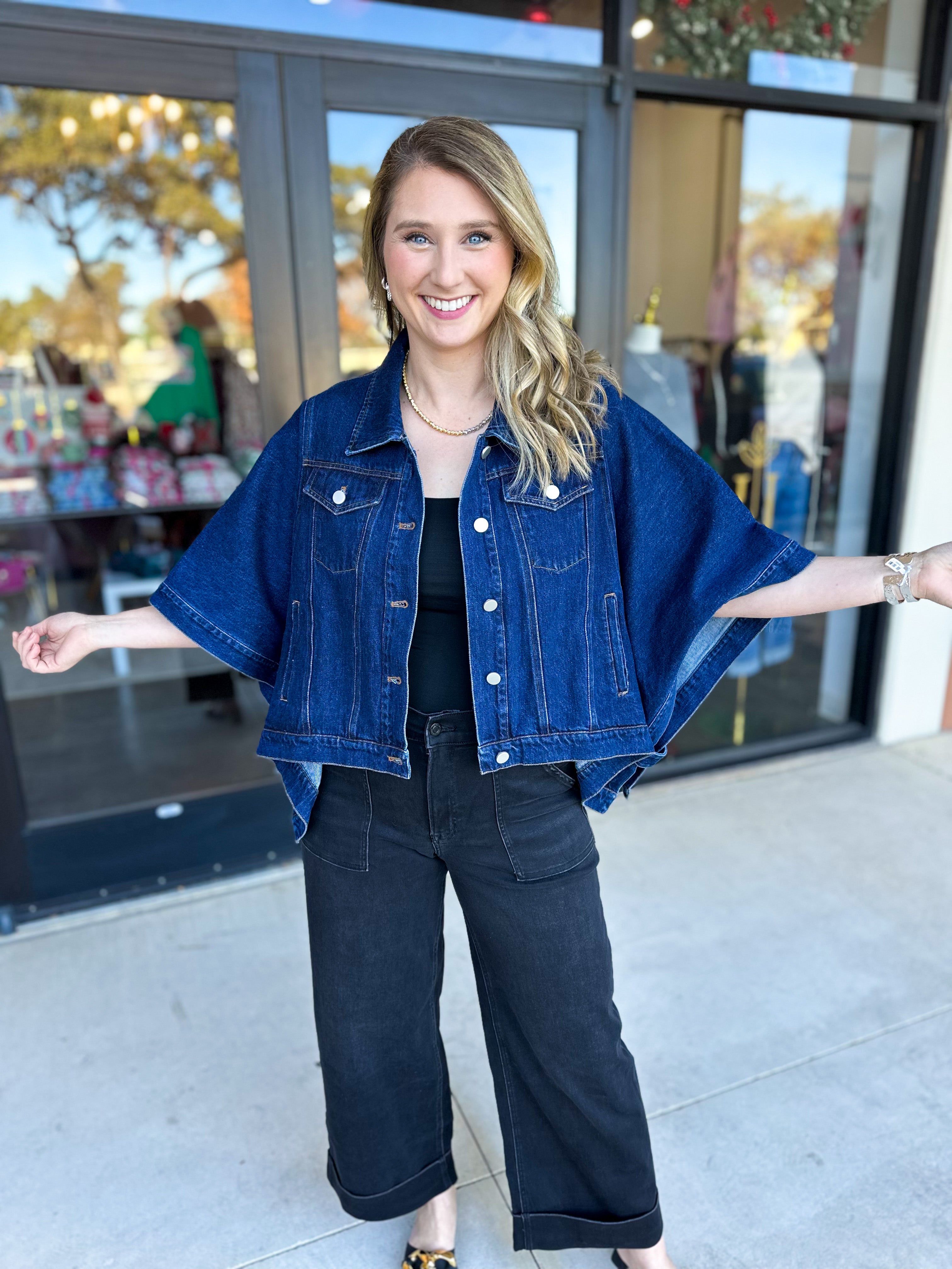 Short Sleeve Denim Jacket-600 Outerwear-TCEC-July & June Women's Fashion Boutique Located in San Antonio, Texas
