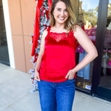 Satin Chic Cami - Red-200 Fashion Blouses-SKIES ARE BLUE-July & June Women's Fashion Boutique Located in San Antonio, Texas