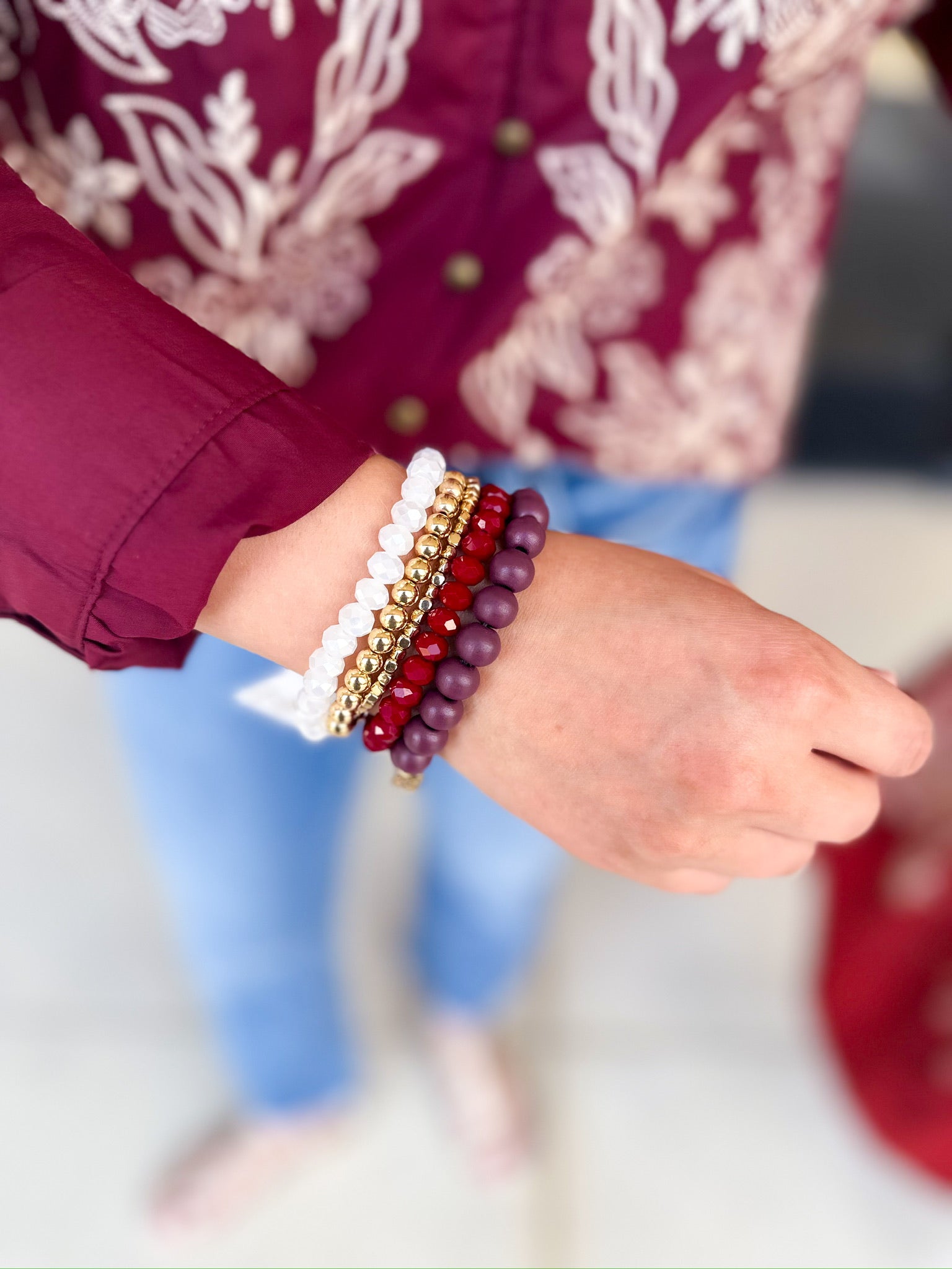 Michelle McDowell - Bracelet Set - Maroon & White-110 Jewelry & Hair-Michelle McDowell-July & June Women's Fashion Boutique Located in San Antonio, Texas