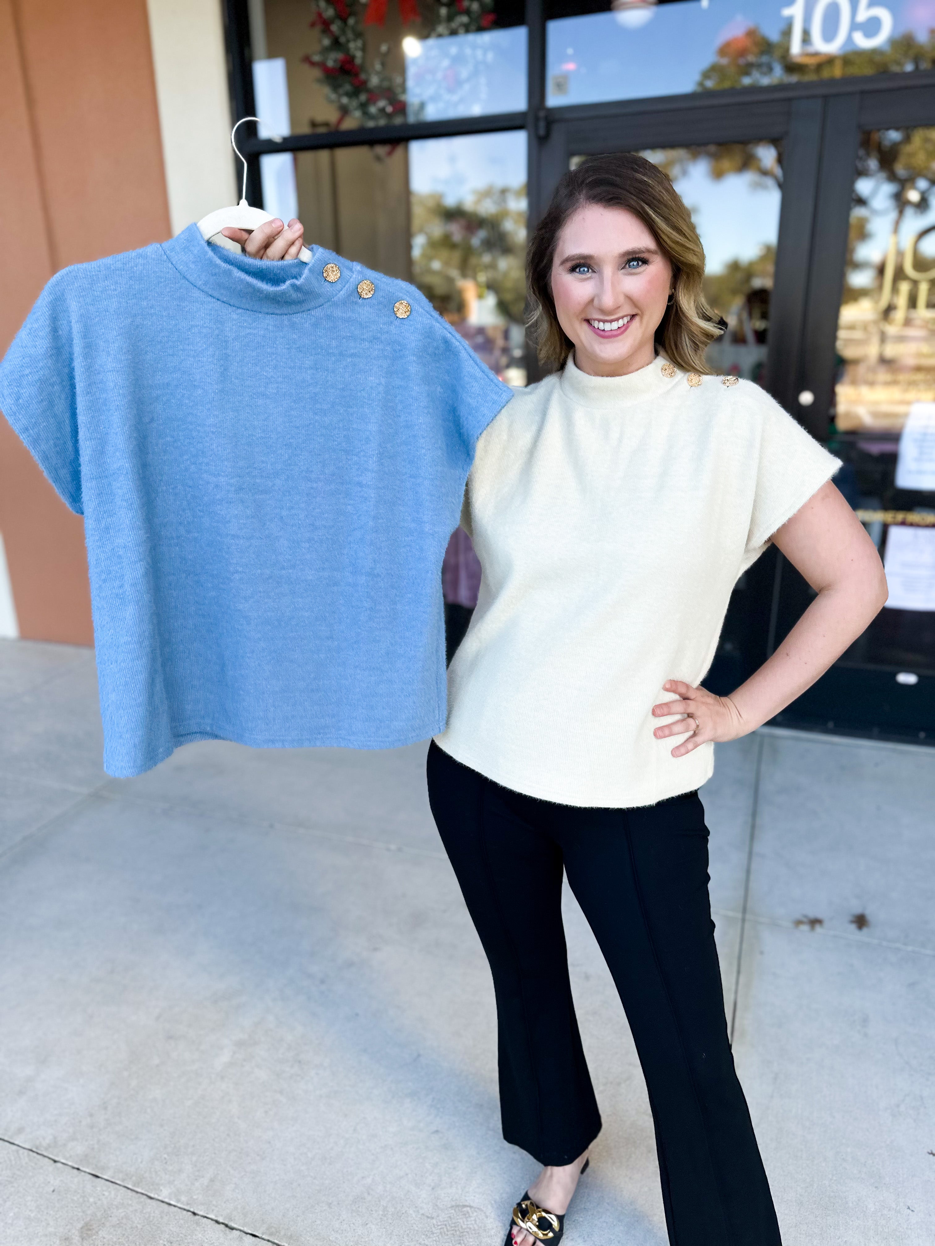 THML - Mock Neck Fuzzy Sweater Top - Cream-230 Sweaters/Cardis-THML-July & June Women's Fashion Boutique Located in San Antonio, Texas