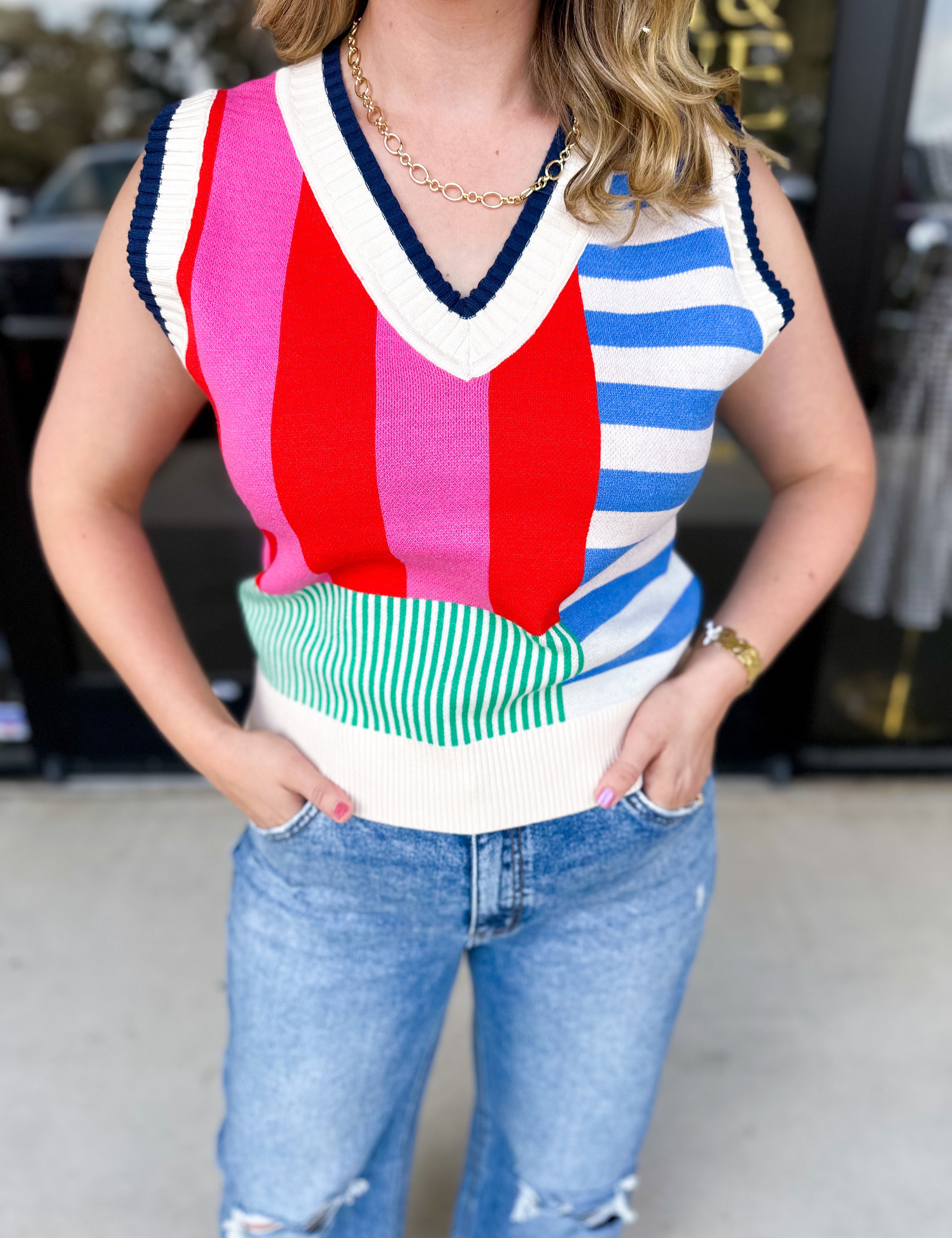 THML - Sleeveless Colorful Sweater Top-230 Sweaters/Cardis-THML-July & June Women's Fashion Boutique Located in San Antonio, Texas