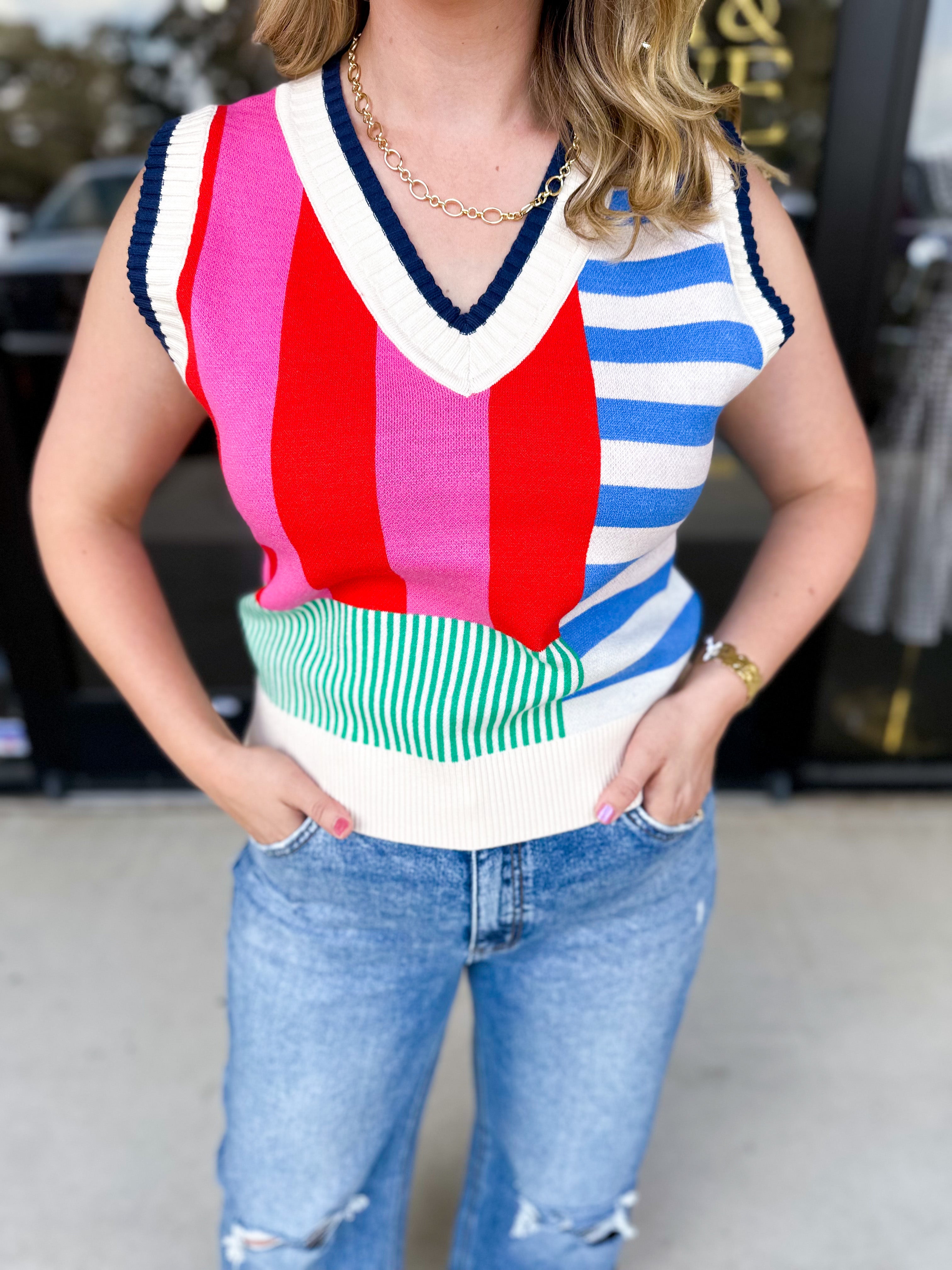 THML - Sleeveless Colorful Sweater Top-230 Sweaters/Cardis-THML-July & June Women's Fashion Boutique Located in San Antonio, Texas