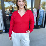 THML - Cherry Pearl Sweater Top-230 Sweaters/Cardis-THML-July & June Women's Fashion Boutique Located in San Antonio, Texas