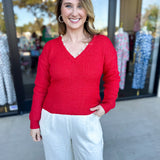 THML - Cherry Pearl Sweater Top-230 Sweaters/Cardis-THML-July & June Women's Fashion Boutique Located in San Antonio, Texas