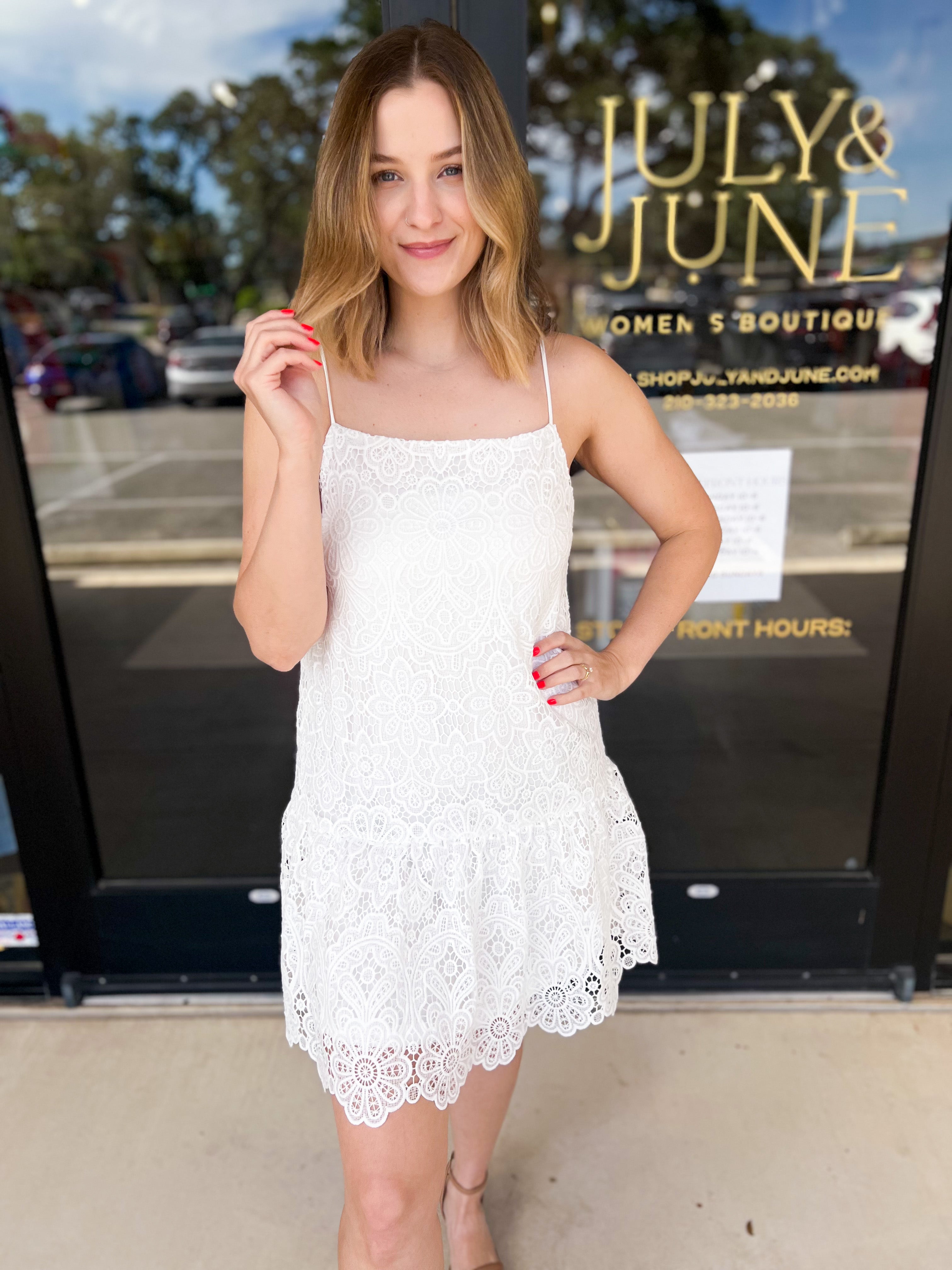 Lace & Grace Mini Dress-510 Mini-SKIES ARE BLUE-July & June Women's Fashion Boutique Located in San Antonio, Texas