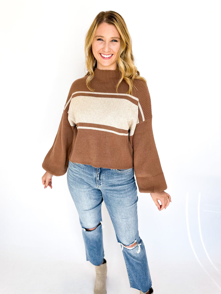 Striped Cozy Sweater- Brown & Taupe-230 Sweaters/Cardis-GILLI CLOTHING-July & June Women's Fashion Boutique Located in San Antonio, Texas