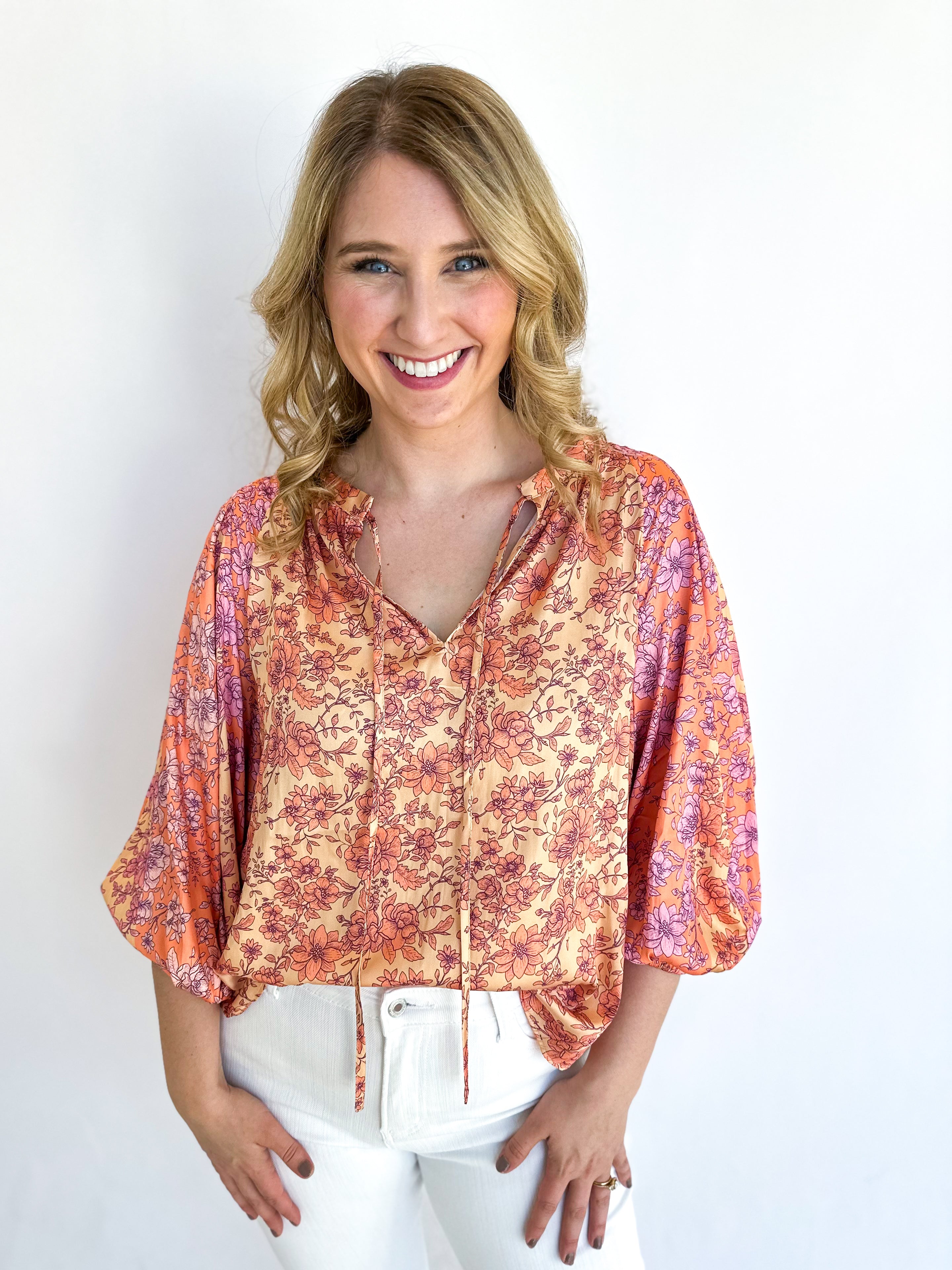 Spring is Coming Blouse - Peach-200 Fashion Blouses-CURRENT AIR CLOTHING-July & June Women's Fashion Boutique Located in San Antonio, Texas
