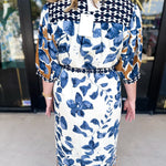 Slate Blue & Rust Watercolor Midi Dress-500 Midi-ENTRO-July & June Women's Fashion Boutique Located in San Antonio, Texas