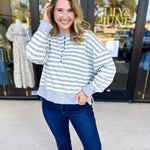 Casual Cool Henley Long Sleeve - Light Grey-210 Casual Blouses-POLOGRAM-July & June Women's Fashion Boutique Located in San Antonio, Texas