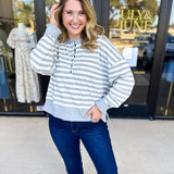 Casual Cool Henley Long Sleeve - Light Grey-210 Casual Blouses-POLOGRAM-July & June Women's Fashion Boutique Located in San Antonio, Texas