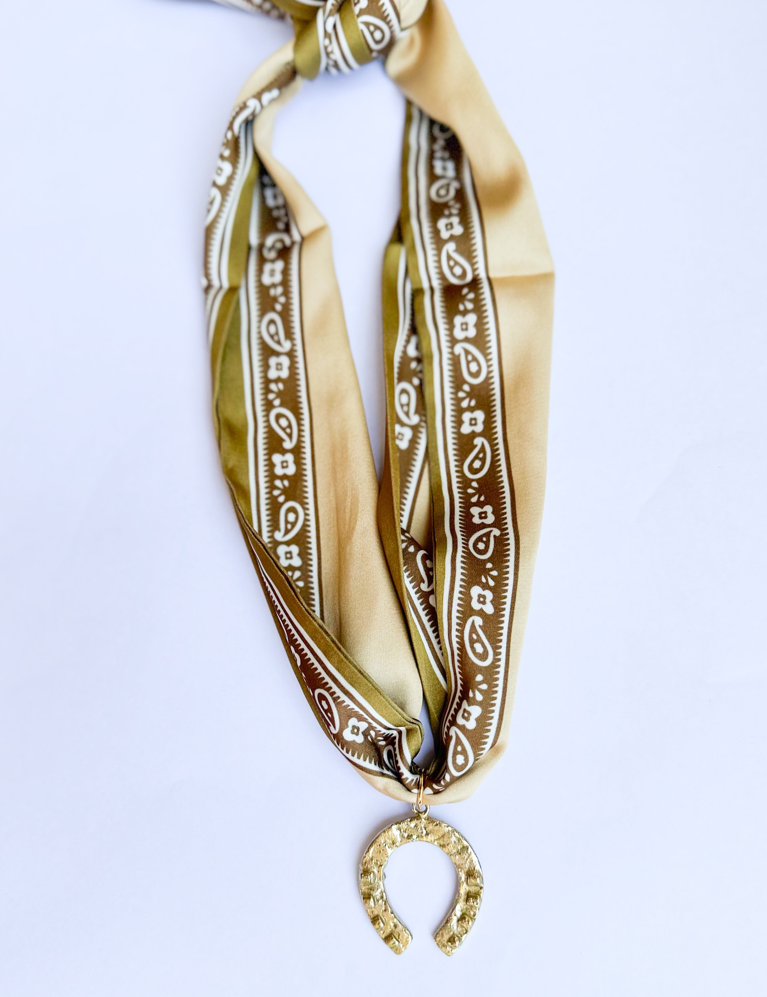 Scarf Necklace - Tan Horseshoe-110 Jewelry & Hair-HART DESIGNS-July & June Women's Fashion Boutique Located in San Antonio, Texas