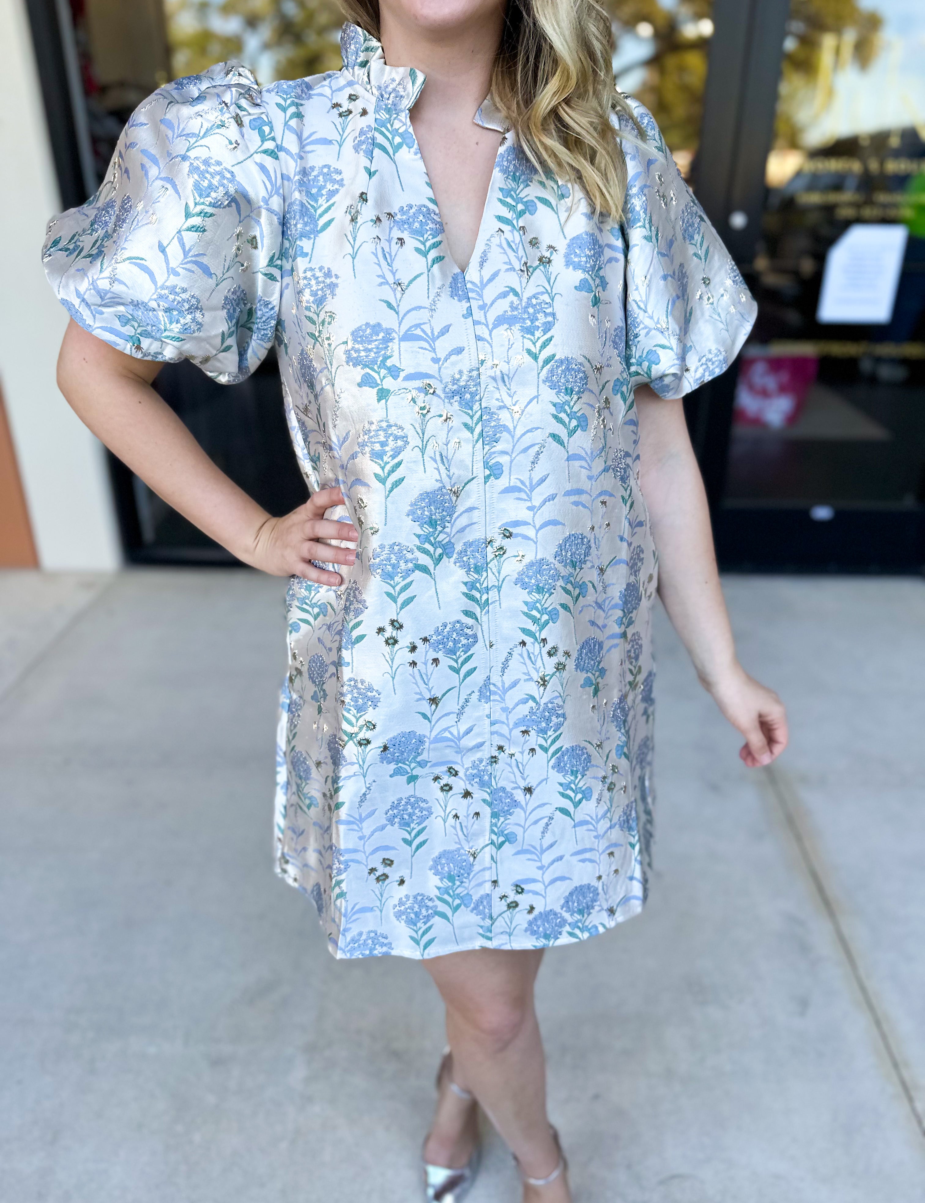 THML - Winter Blue Floral Mini Dress-510 Mini-THML-July & June Women's Fashion Boutique Located in San Antonio, Texas