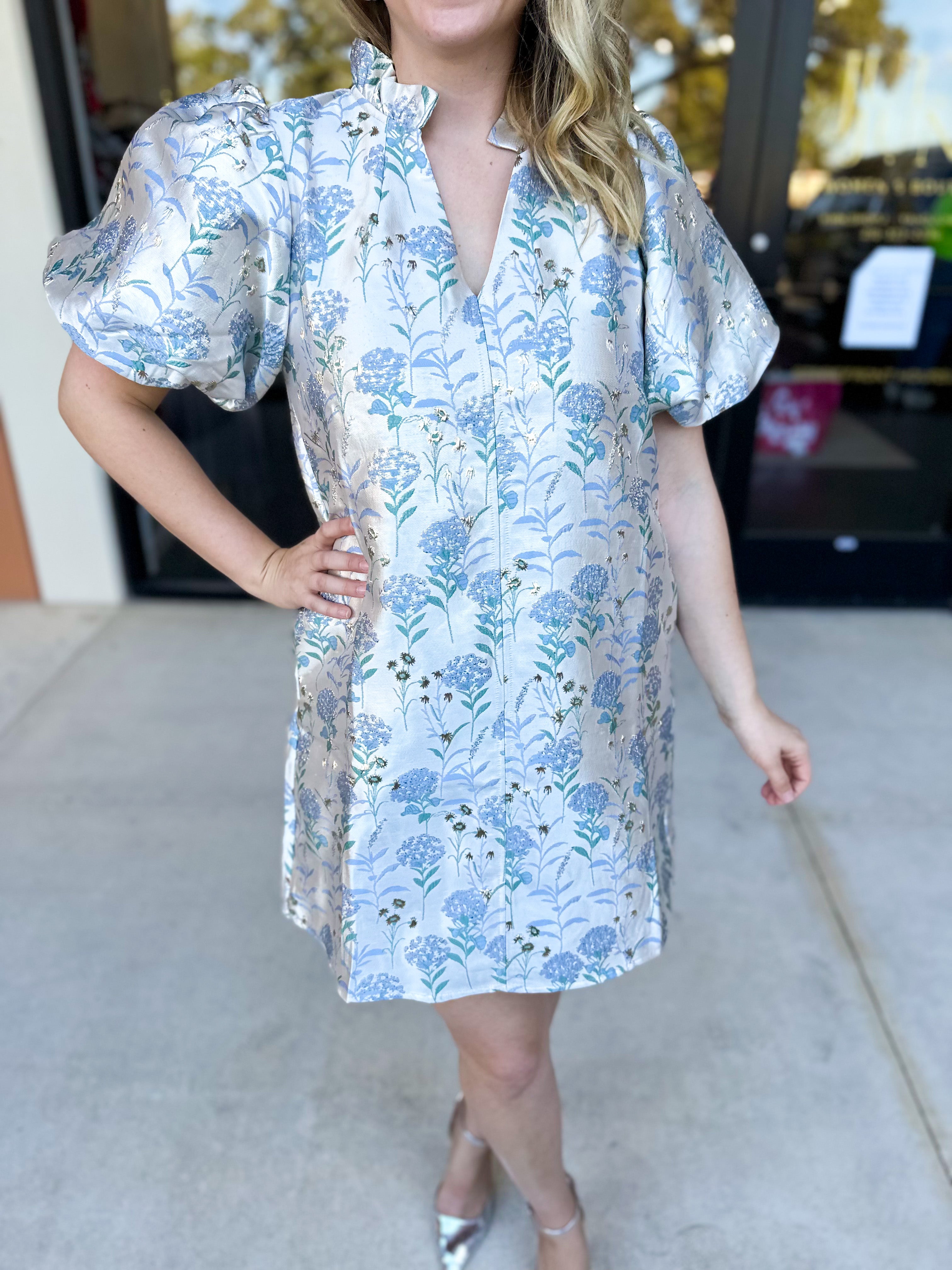 THML - Winter Blue Floral Mini Dress-510 Mini-THML-July & June Women's Fashion Boutique Located in San Antonio, Texas