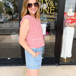 Trendy Red Stripe Vest-200 Fashion Blouses-ENTRO-July & June Women's Fashion Boutique Located in San Antonio, Texas