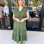 THML - Gather Midi Dress - Olive-500 Midi-THML-July & June Women's Fashion Boutique Located in San Antonio, Texas