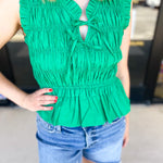 Kelly Green Tied Up Blouse-200 Fashion Blouses-PINCH-July & June Women's Fashion Boutique Located in San Antonio, Texas