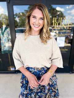 The Kimmy Sweater Top - Oatmeal-230 Sweaters/Cardis-ENTRO-July & June Women's Fashion Boutique Located in San Antonio, Texas