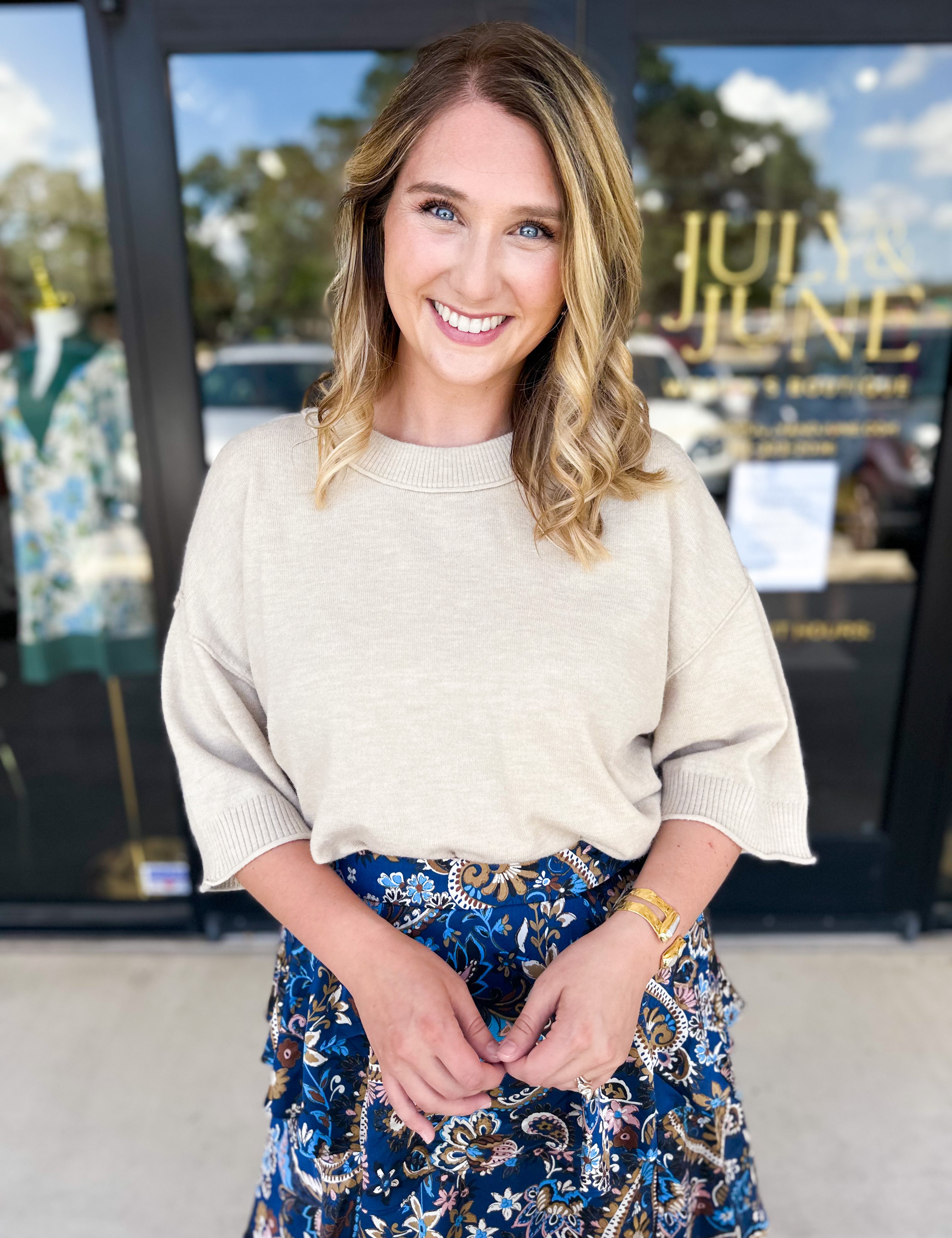 The Kimmy Sweater Top - Oatmeal-230 Sweaters/Cardis-ENTRO-July & June Women's Fashion Boutique Located in San Antonio, Texas