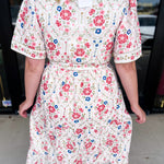 Cream & Pink Floral Midi Dress-500 Midi-POLOGRAM-July & June Women's Fashion Boutique Located in San Antonio, Texas