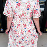 Cream & Pink Floral Midi Dress-500 Midi-POLOGRAM-July & June Women's Fashion Boutique Located in San Antonio, Texas