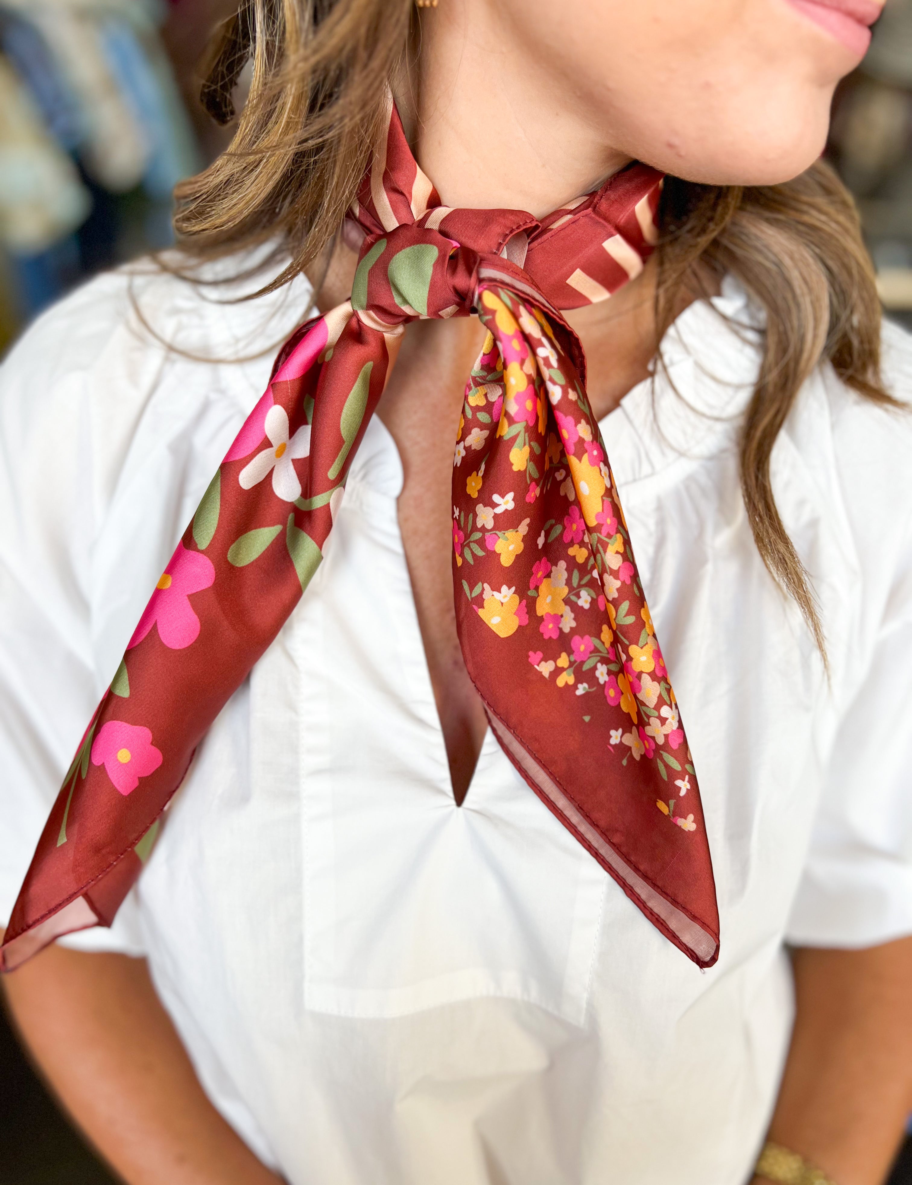Floral Square Scarf - Rust-130 ACCESSORIES-SHIRALEAH-July & June Women's Fashion Boutique Located in San Antonio, Texas
