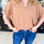 Closet Staple Collared Blouse - Camel-200 Fashion Blouses-ENTRO-July & June Women's Fashion Boutique Located in San Antonio, Texas