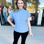 THML - Mock Neck Fuzzy Sweater Top - Ice Blue-230 Sweaters/Cardis-THML-July & June Women's Fashion Boutique Located in San Antonio, Texas