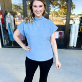 THML - Mock Neck Fuzzy Sweater Top - Ice Blue-230 Sweaters/Cardis-THML-July & June Women's Fashion Boutique Located in San Antonio, Texas