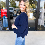 Scalloped Sweater Top - Navy-230 Sweaters/Cardis-ENTRO-July & June Women's Fashion Boutique Located in San Antonio, Texas