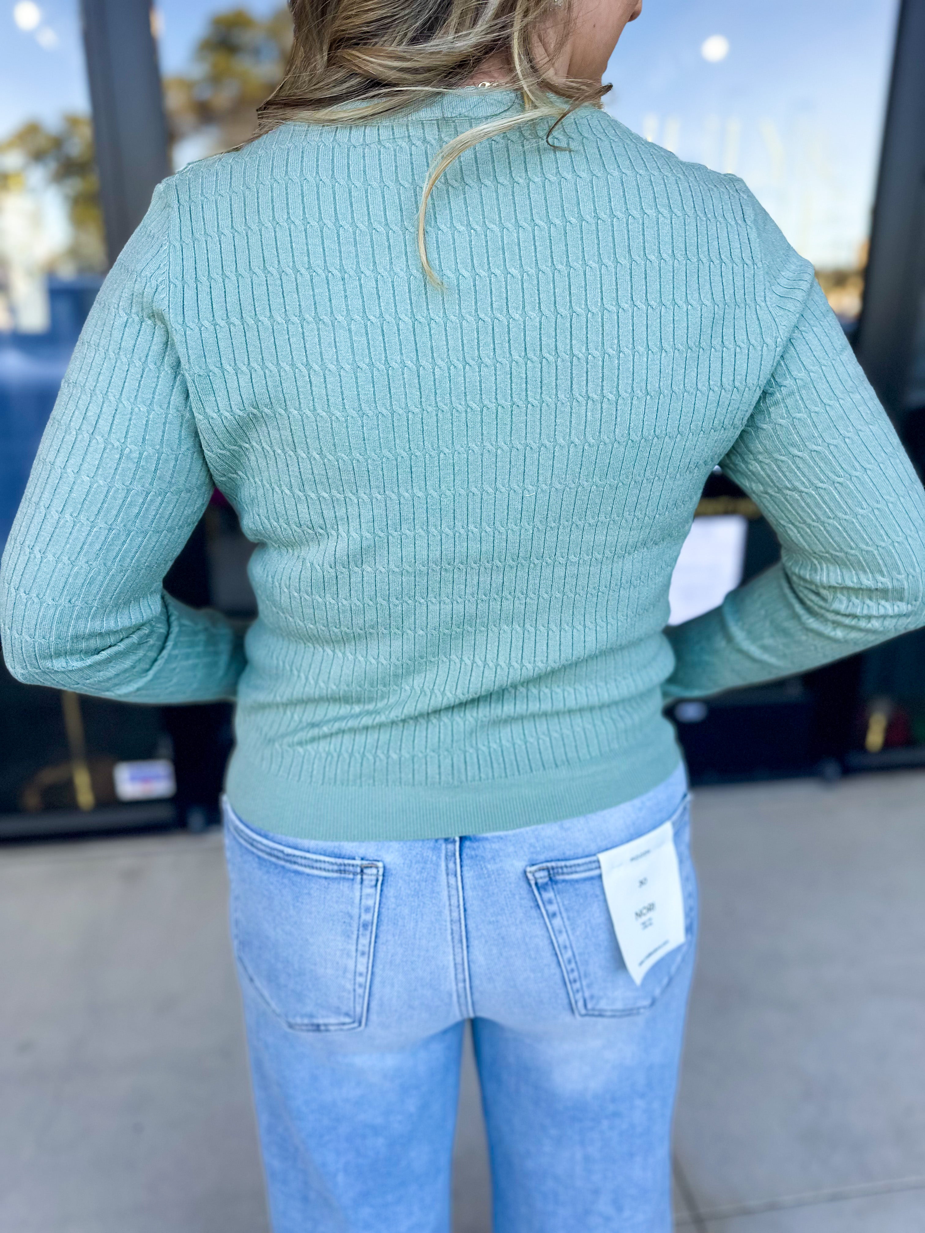 Tailored Cable Knit Sweater Top - Sage-230 Sweaters/Cardis-ALLIE ROSE-July & June Women's Fashion Boutique Located in San Antonio, Texas