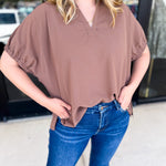 Closet Staple Collared Blouse - Mocha-200 Fashion Blouses-ENTRO-July & June Women's Fashion Boutique Located in San Antonio, Texas