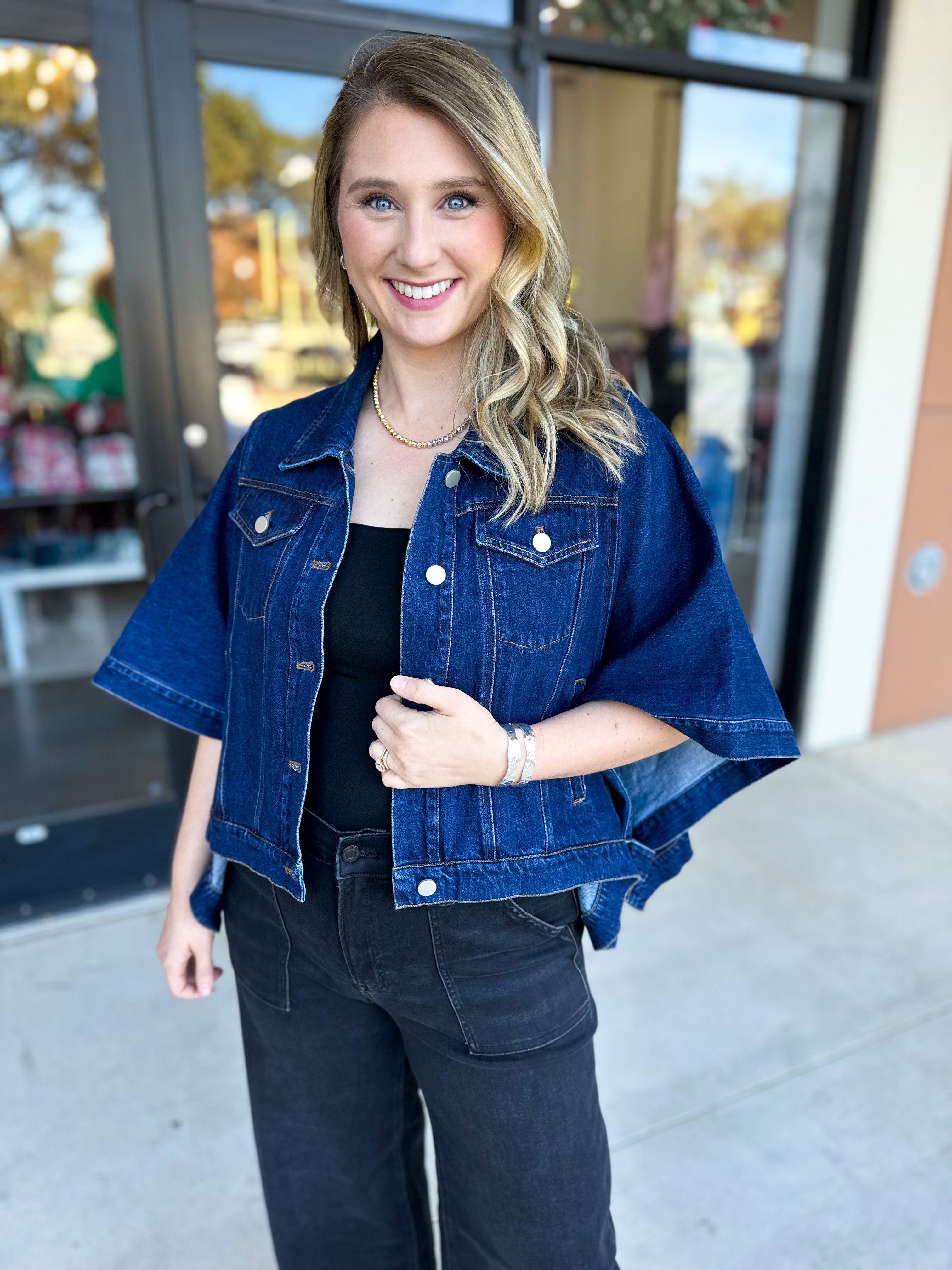 Short Sleeve Denim Jacket-600 Outerwear-TCEC-July & June Women's Fashion Boutique Located in San Antonio, Texas