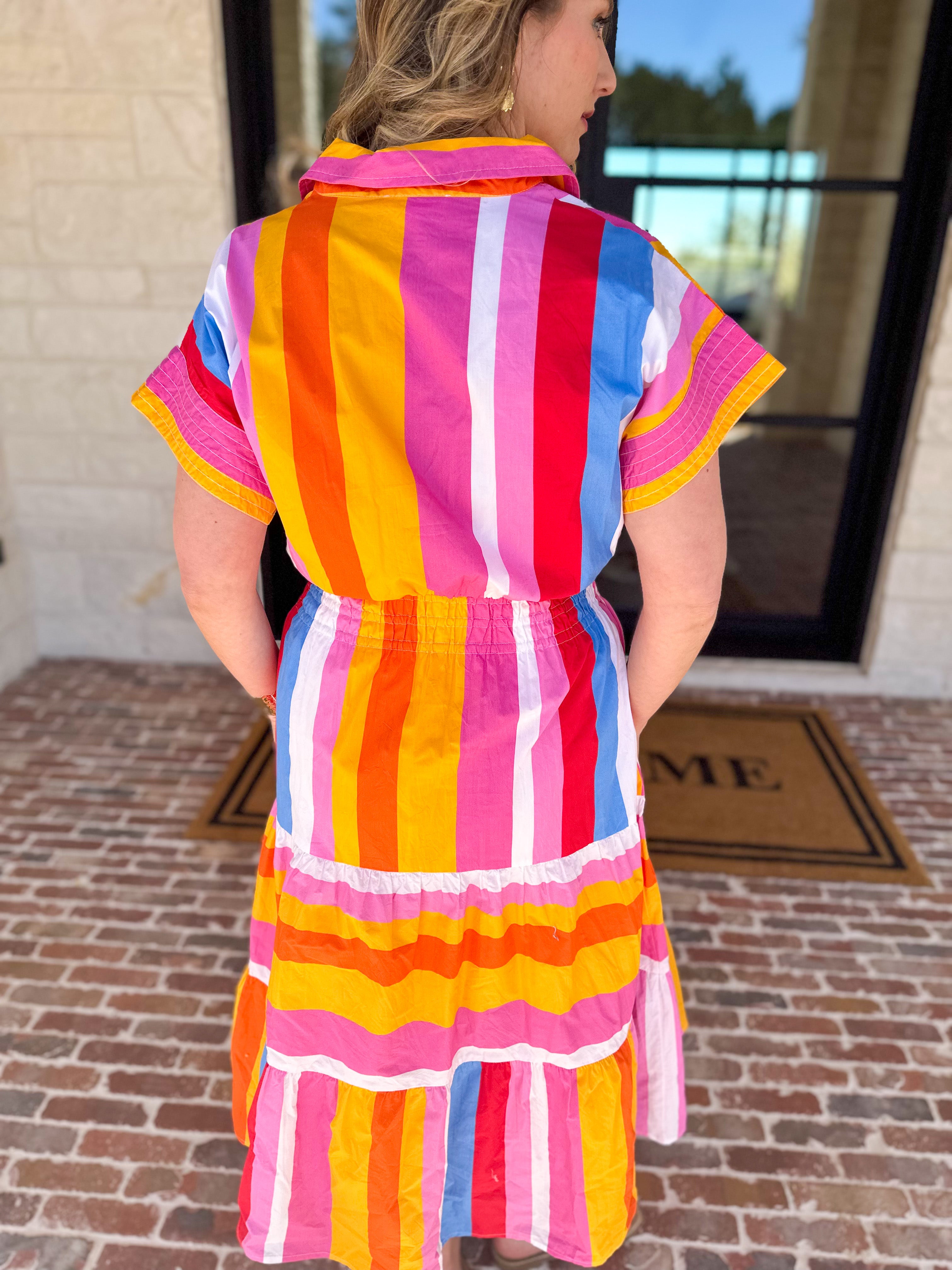 THML - Party Stripe Midi Dress-500 Midi-THML-July & June Women's Fashion Boutique Located in San Antonio, Texas