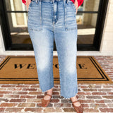 Vervet - High Rise Slim Wide Patch Pocket Jeans-400 Pants-VEVERT BY FLYING MONKEY-July & June Women's Fashion Boutique Located in San Antonio, Texas