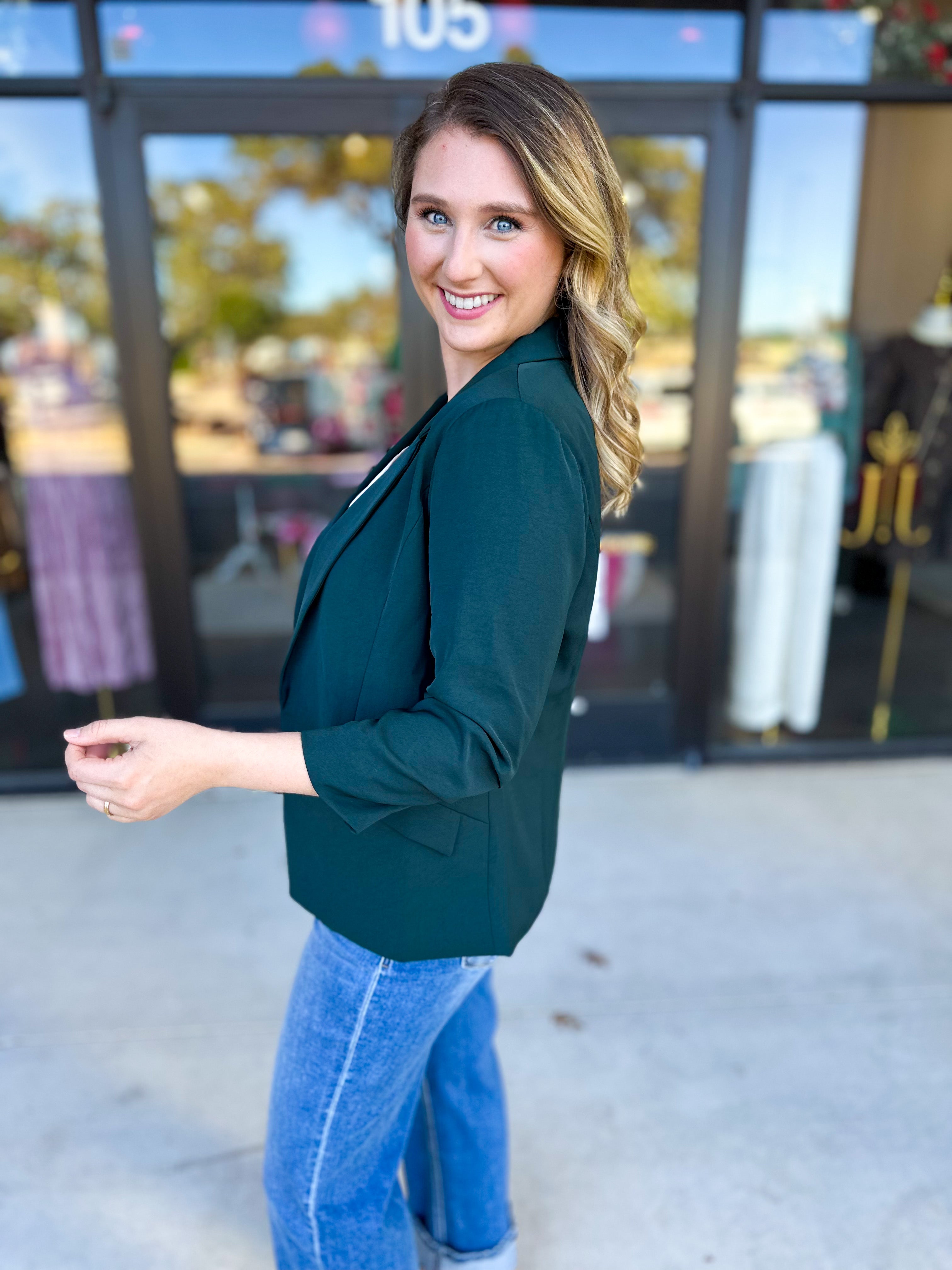 The Blair Blazer - Forrest-600 Outerwear-SKIES ARE BLUE-July & June Women's Fashion Boutique Located in San Antonio, Texas