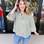 Chic Stripe Blouse - Olive-200 Fashion Blouses-ENTRO-July & June Women's Fashion Boutique Located in San Antonio, Texas